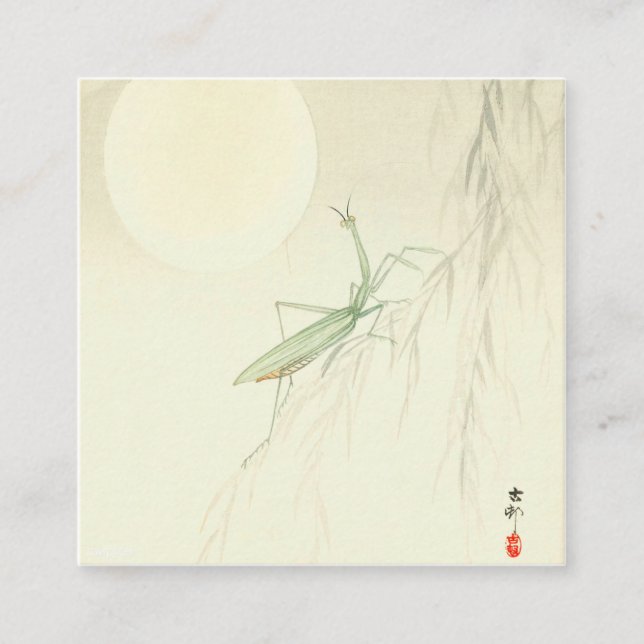 Gebet Mantis und Vollmond von Ohara Koson Quadratische Visitenkarte (Vorderseite)