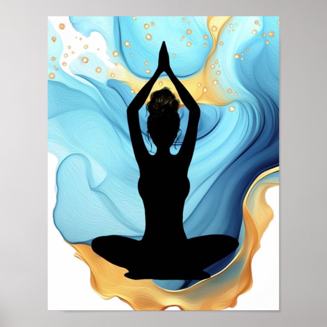 Gebet Pose Yoga Frau Blue Gold chaotischen Bube Bl Poster (Vorne)