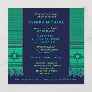 Gebet Shawl Blue und grüne Bar Mitzvah Einladung