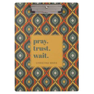 Gebet Trust Wait Retro Ikat Green Gold Klemmbrett