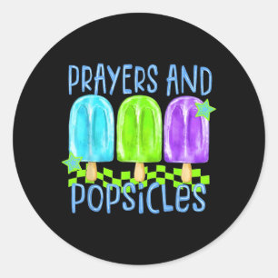 Gebete und Eis-Popsicles Christlicher Sommerglaube Runder Aufkleber