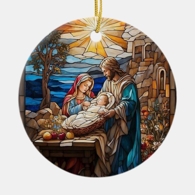 Gebetene Glaskunst, Geburt des Heiligen Jesus Keramik Ornament (Vorne)