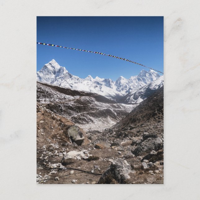 Gebetsfahnen & Schneeberge (Himalaya) Postkarte (Vorderseite)