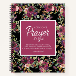 Gebetsjournal Burgunderrot Pink Blumenmuster Schwa Notizbuch