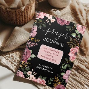 Gebetsjournal für Rosa und Schwarze Blume Notizblock