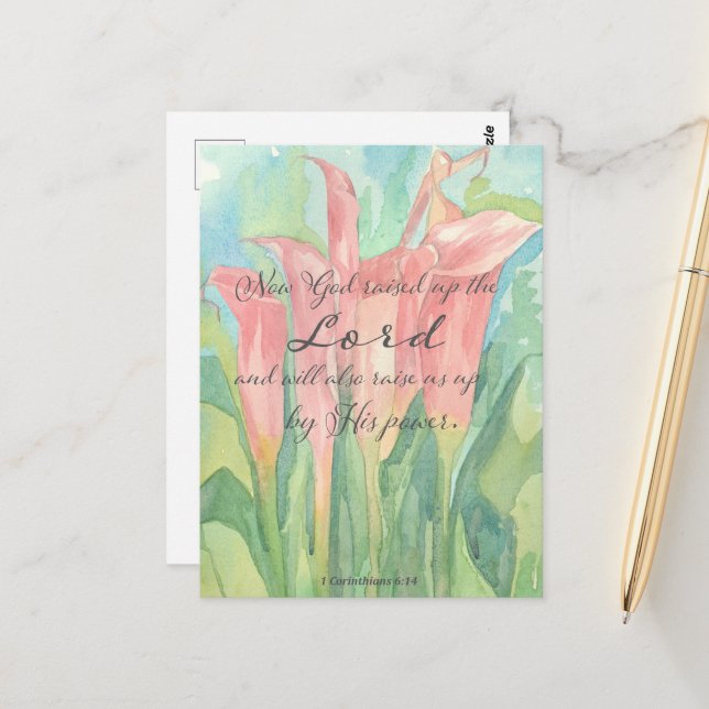 Gebetskarte 1 Corinthians Pink Calla Lily Blume Postkarte (Vorderseite/Rückseite Beispiel)