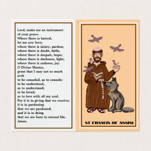 Gebetskarte des Hl. Franz von Assisi Visitenkarten