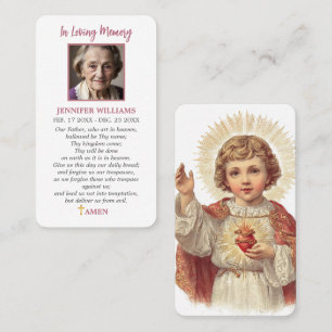 Gebetskarte Kind Jesus Heiliges Herz Vaterunser Visitenkarte