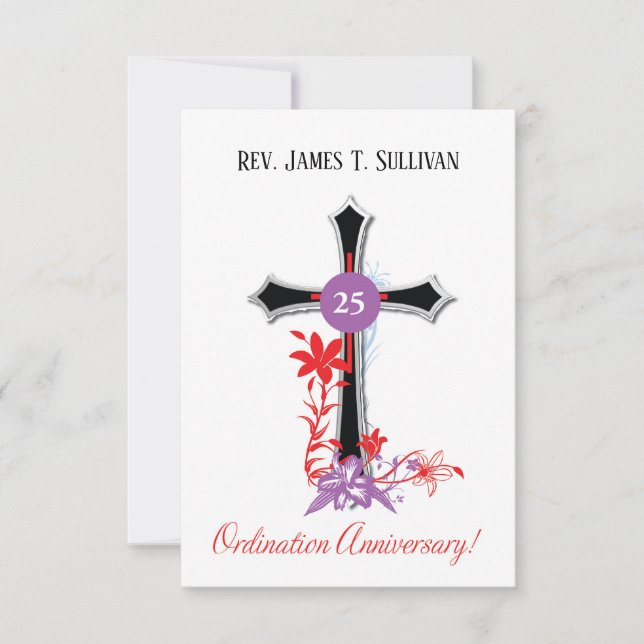 Gebetskarte Name 25. Ordination Jubiläum Schwarz Dankeskarte (Vorderseite)