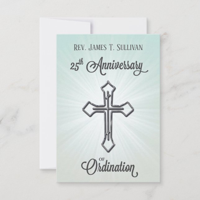 Gebetskarte Name 25. Ordination Jubiläumskreuz Dankeskarte (Vorderseite)