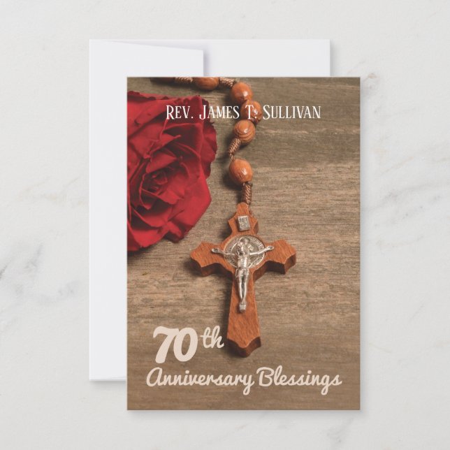 Gebetskarte Name 70. Ordination Jubiläum Rose Dankeskarte (Vorderseite)
