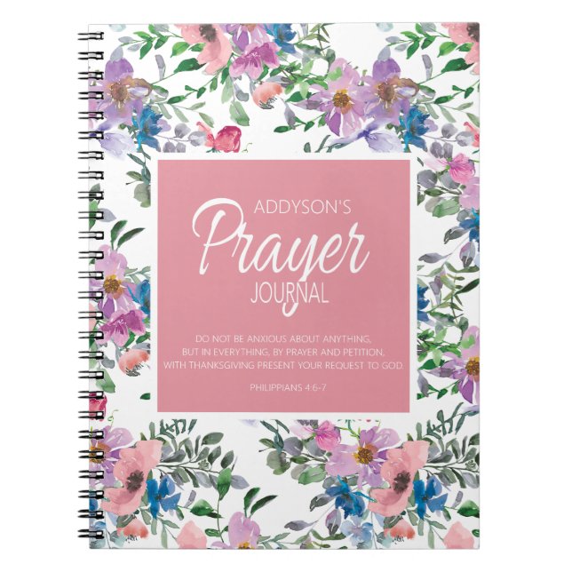 Gebetszeitung Pink Lila Blue Floral Weiß Notizblock (Vorderseite)