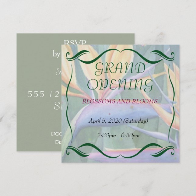 GEBIET DER PARADISER BLUME GRAND ÖFFNUNG EINLADUNG (Vorne/Hinten)