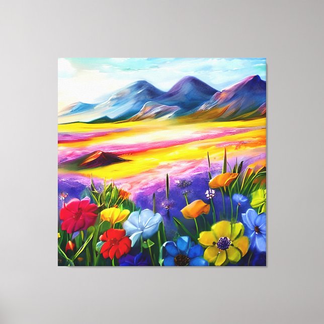 Gebiet der Wildblumen am Fuße eines Berges Leinwanddruck (Vorderseite)