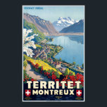 Gebiet, Montreux, Schweiz Vintage Travel Poster<br><div class="desc">Reproduktion eines Art-Déco-Posters von Johannes Emil Müller,  der den Tourismus in der Ferienregion Territet zwischen Montreux und Veytaux am Ufer des Genfer Sees,  Schweiz,  fördert. Digital renoviert,  um die Originalfarben noch besser herauszubringen und so viele Unvollkommenheiten wie möglich zu beheben.</div>