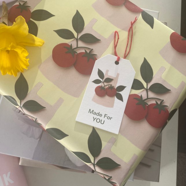 Gebildet für Sie Tomato Schürze Geschenkmarke - Ba Geschenkanhänger (Foodie gift wrap with tomato-apron print + matching “Made For YOU” tag—perfect for kitchen gifts, 
)