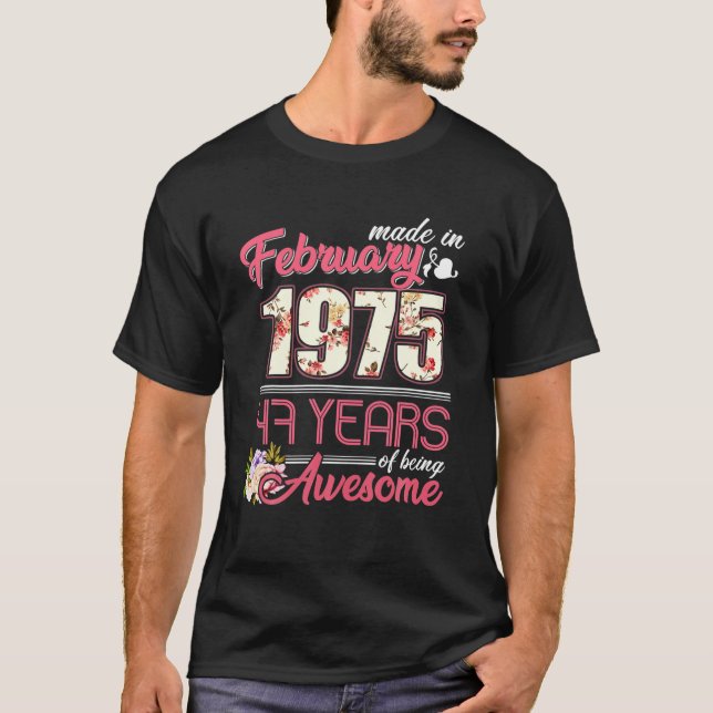 Gebildet im Februar 1975 florale 45-jährige 45-jäh T-Shirt (Vorderseite)
