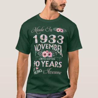 Gebildet im November 1933 floral 90 Jahre alt des T-Shirt
