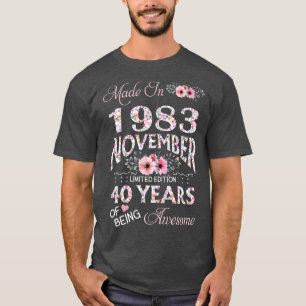 Gebildet im Oktober 1983 floral 40 Jahre alt zu se T-Shirt