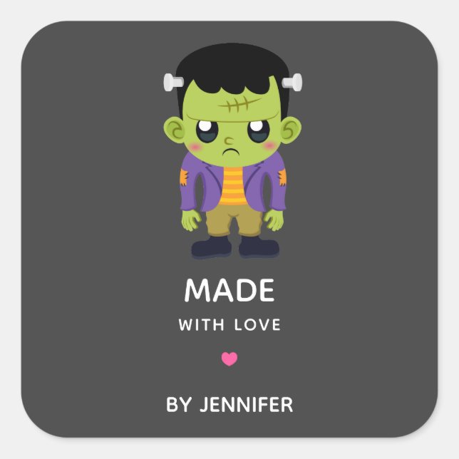 Gebildet mit Liebe Frankenstein Monster Halloween Quadratischer Aufkleber (Vorderseite)