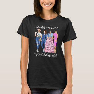 Gebildete engagierte, koffeinierte weibliche Em T-Shirt