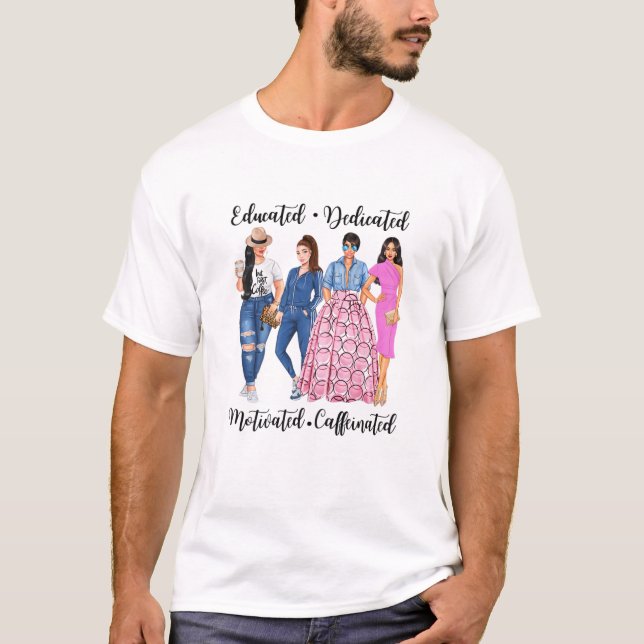 Gebildete Frauen motivierte, koffeinierte Brünette T-Shirt (Vorderseite)