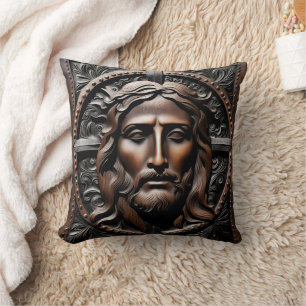 Gebildetes Jesusportrait mit Verziertem Hintergrun Kissen