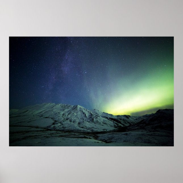 Gebirge | Aurora Borealis & Milky Way Alaska Poster (Vorne)