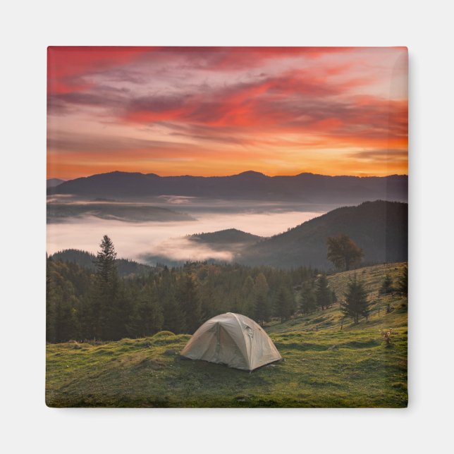 Gebirge | Camping Foggy Sunrise Magnet (Vorne)