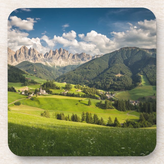Gebirge | Funes Valley, Dolomiten, Italien Getränkeuntersetzer (Vorderseite)