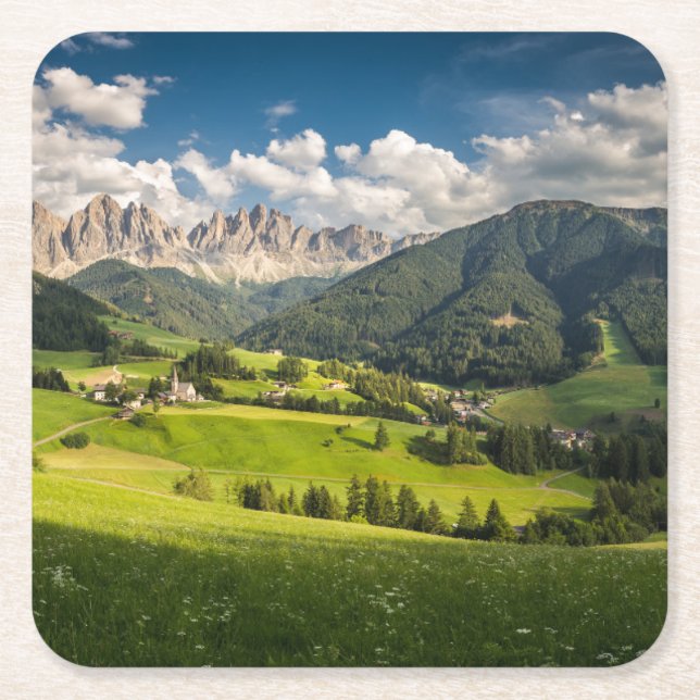 Gebirge | Funes Valley, Dolomiten, Italien Rechteckiger Pappuntersetzer (Vorderseite)