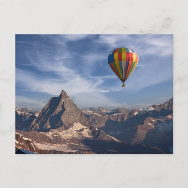 Gebirge | Heißluftballon Matterhorn Schweizer Alpe Postkarte (Vorderseite)