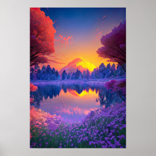 Gebirge im Sonnenuntergang gebadet Poster