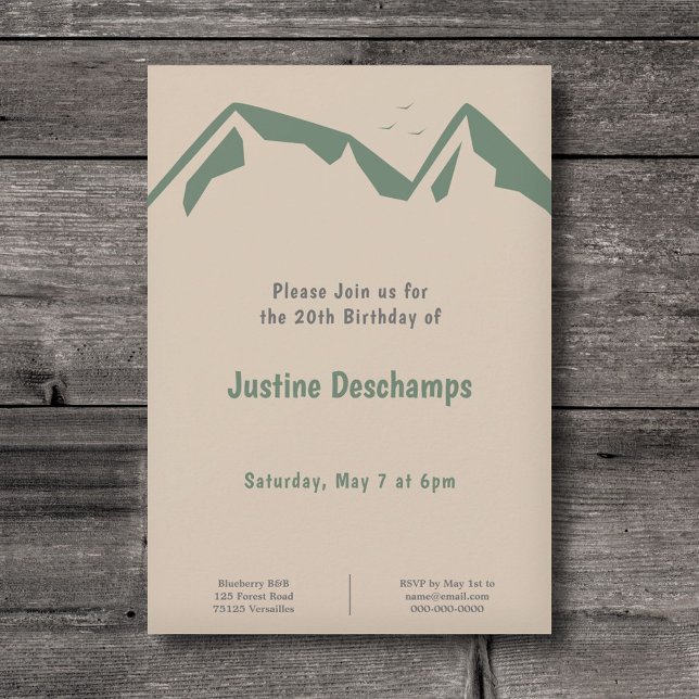 Gebirge in Grün - Braun Einladung (Mountains in Green - Brown Birthday Invitation)