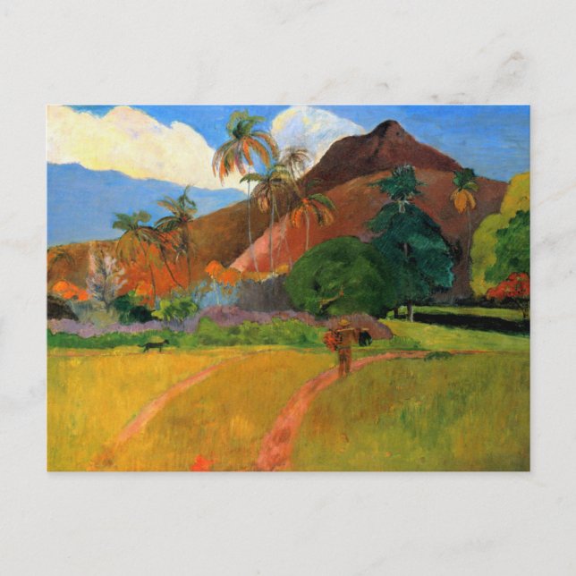 Gebirge in Tahiti Gauguin malen warm bunt Postkarte (Vorderseite)