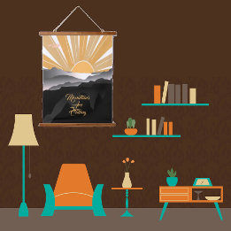 Gebirge nennen Burnt Sienna Sunrise Sunset Wandteppich Mit Holzrahmen