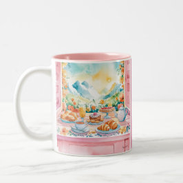 Gebirge Rosa Wasserfarben Frühstück Niedlich Reise Zweifarbige Tasse