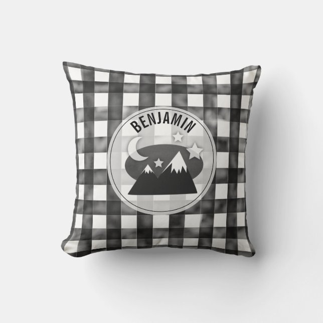 Gebirge Schwarz-Weiß-Gingham-Kinderzimmer Kissen (Vorderseite)