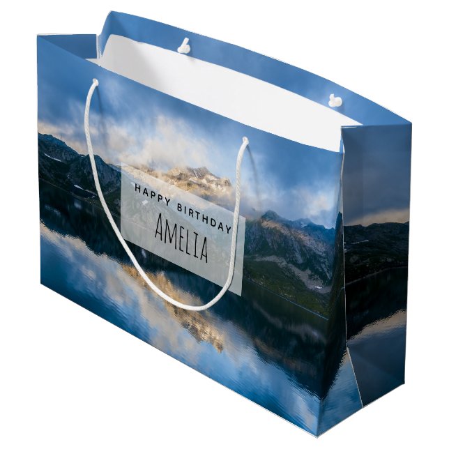 Gebirge und See Landschaftliche Natur Foto Geburts Große Geschenktüte (Rückseite Schrägansicht)