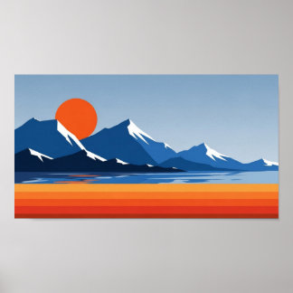 Gebirge und Sonnenkunst in lebhaften Farben Poster