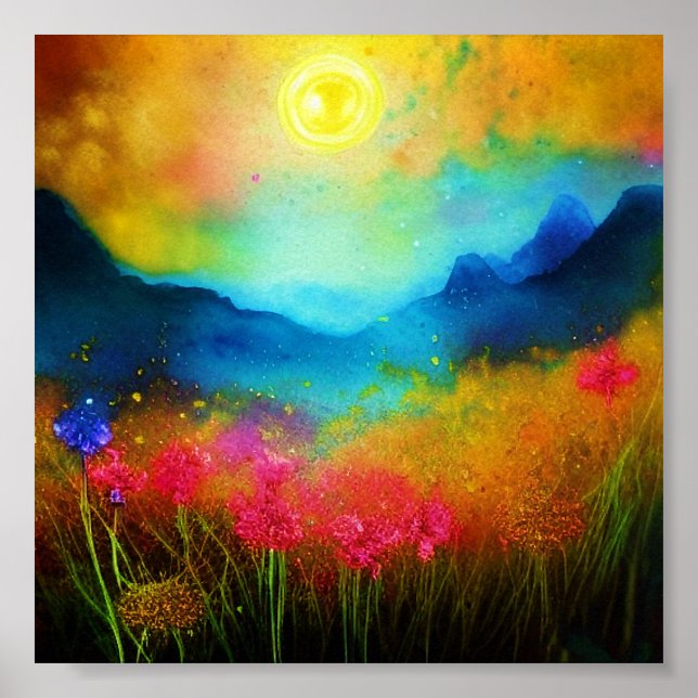 Gebirge und Wildblumen Poster (Vorne)