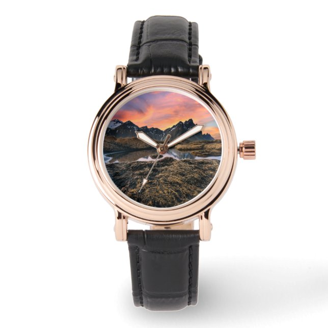 Gebirge | Vesturhorn Mountain Island Armbanduhr (Vorderseite)