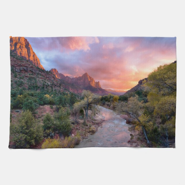 Gebirge | Watchman Zion Nathional Park Utah Geschirrtuch (Horizontal)