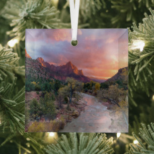 Gebirge   Watchman Zion Nathional Park Utah Ornament Aus Glas