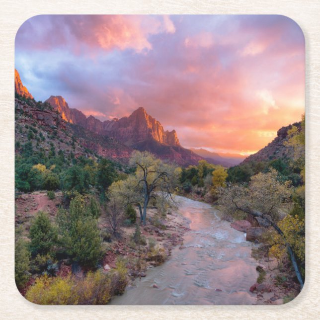 Gebirge | Watchman Zion Nathional Park Utah Rechteckiger Pappuntersetzer (Vorderseite)
