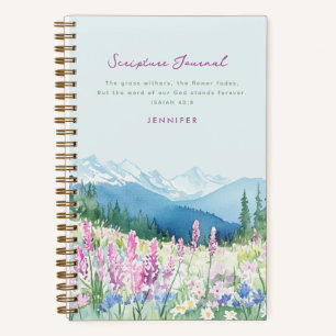 Gebirge & Wiesen Blau & Lila Schrift Notizbuch