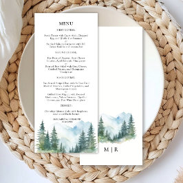 Gebirgs-Kiefern-Landschaft Rustikale Hochzeitsmenü Menükarte