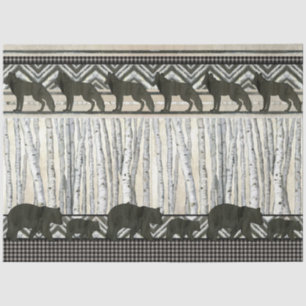 Gebirgsbärenwolf-Birkenbaum überprüft Decoupage Seidenpapier