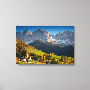 Gebirgsdorf Sankt Maddalena in der Herbst-Leinwand Leinwanddruck
