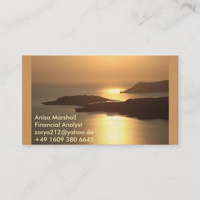 Gebirgsinsel Sonnenuntergang-Santorini Visitenkarte (Vorderseite)